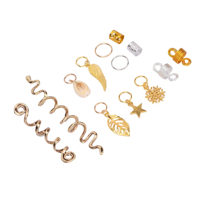 206pcs Dreadlocks Hair Jewelry Rings DIY Alloy Metal Golden Silver