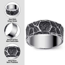 WESTMIAJW 9mm Viking Rings for Men Norse Runes Ring Jewellery Size S