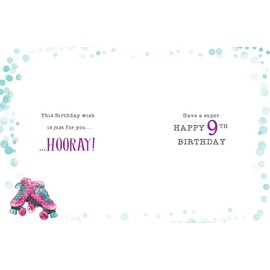 Piccadilly Greetings Group Ltd Girl Age 9 Sending You 9th Birthday Wishes Card - Roller Skates, 18.7 x 14.3 x 0.3 cm; 20 Grams,Pink
