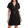 HUEOBIR Women's Corduroy Mini Dress with Short Sleeve Lapel Zip