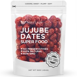NESTLADY Premium Jujube Date, Red Date (Hong Zao), 100% Natural, Improve sleep, Health Snack, Dried Fruit, Sweet and Chewy Net weight: 454g (1LB),Packed in USA