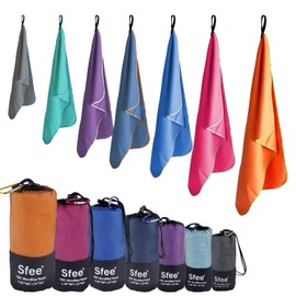 Sfee 2 Pack Camping Towel, Quick Dry Towel Super Absorbent Travel Microfiber Towels, Fast Drying Compact Soft Lightweight Sports Towel Set for Beach, Hiking, Travel, Gym, Backpacking, Pool +Carabiner