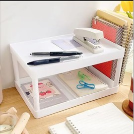 INNOD Desktop Storage Rack Organizer - Double-Layer Kitchen Bathroom Office Dorm Storage Holder for Cosmetics & Stationery, Off-White
