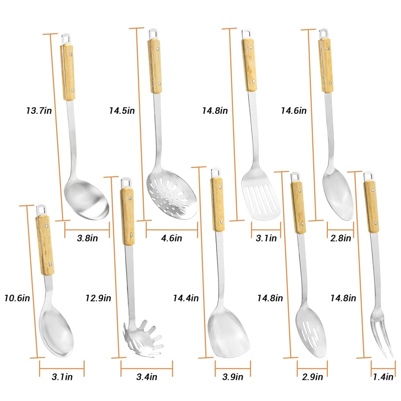 FJNATINH Cooking Utensils Set with Wood Handle, 9 Pieces Wok