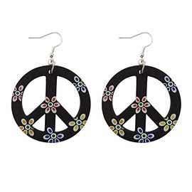 ROSTIVO Peace Sign Dangle Earrings for Women Cute Wooden Earrings Hippie Earrings for Women 60s and 70s