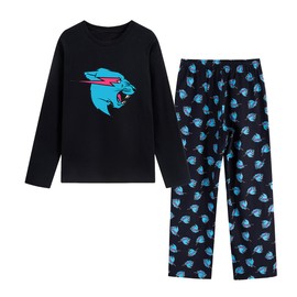 MrBeast Youtuber Gamer Schlafanzug für Kinder, Jungen, Mädchen, langärmelig, schwarzes T-Shirt und Hose, stil 1, 6-7 Years