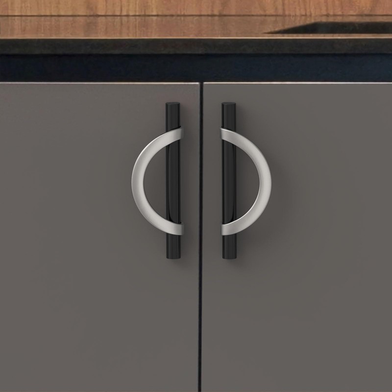 Alzassbg 6 Pack Matt Black and Nickel Cabinet Pulls, 3-3/4