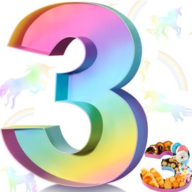 Mifoci Pappmaché-Zahlen, Regenbogen-Geburtstagsdekorationen, Cupcake-Box, Behälter, Pappausschnitte, Pappnummer, für Charcuterie, Kuchen, Regenbogenfarben, befüllbarer Pappbuchstabe (Zahl 3)