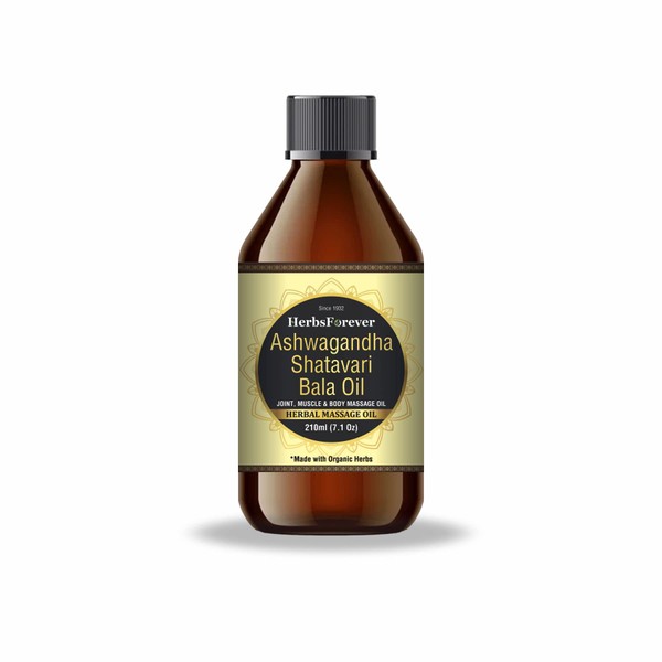 HerbsForever Ashwagandha Bala Shatavari Oil – Reduce Stress and Muscles Stiffness – Cold Pressed Premium Oil – Non GMO, Organic, Vegan – 7.1 fl oz – 210 ml