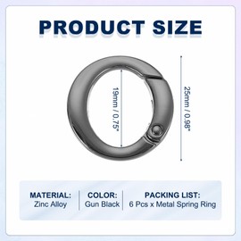 sourcing map Round Shaped Spring Snap Keychain Clip, 25mm Metal Trigger Keychain Hook Clip Key Hook Buckle for Purses Wallet Belts Hardware Bags, Gun Black Pack of 6