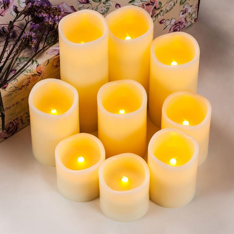RY King Large Flameless Candle Set of 9 (D 3"