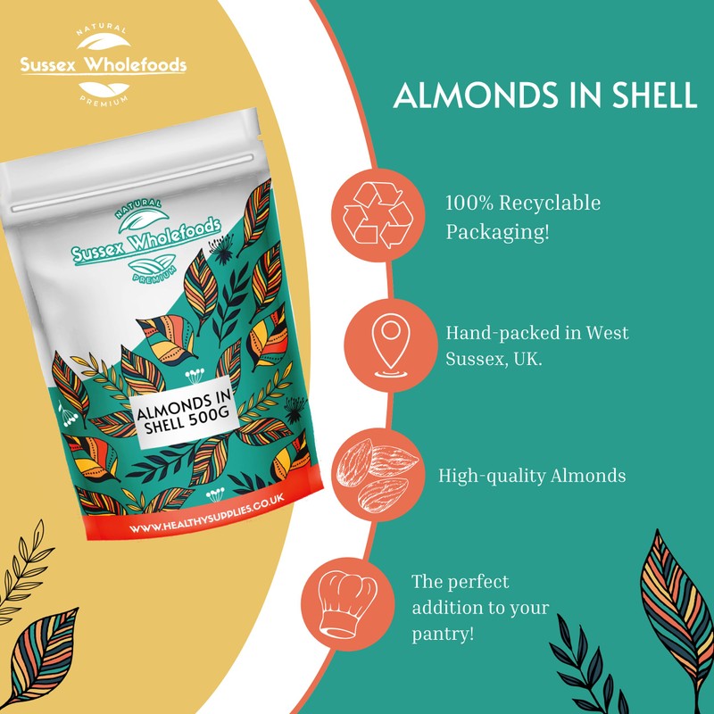 Sussex Wholefoods Almonds in Shell 500g - Fresh, Crunchy Snack,