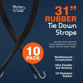 Rubber Bungee Cords with Hooks - 31 Inch 10 Pack - Heavy Duty Outdoor Flatbed Tarp Straps Bungie Tie Downs - Natural Rubber