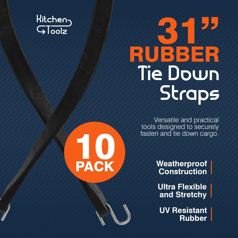 Rubber Bungee Cords with Hooks - 31 Inch 10 Pack