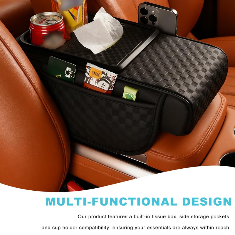 Car Center Console Cover, Ergonomic Leather Armrest Box Cushion with