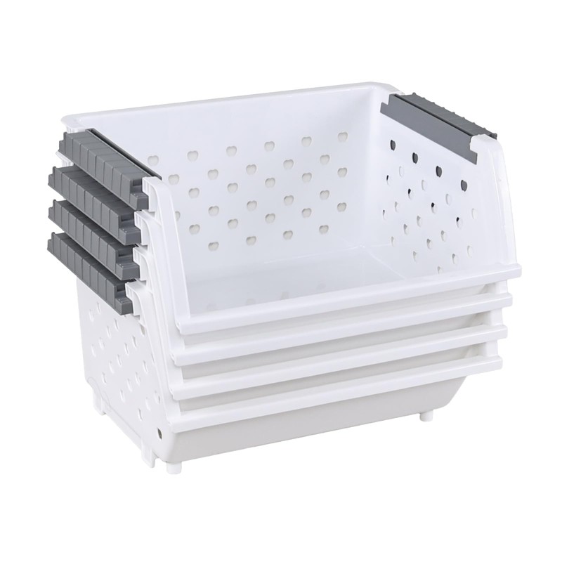 Jekiyo 4-Pack Plastic Stackable Organizer Basket, Stacking Storage Baskets