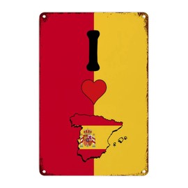 Spain Retro Wall Decoration Plaques I Love Spain Metal Plaque Sign Country Flag Souvenir Gift Metal Signs for Outdoor Office Store Bar Garage 8x12in Birthday Gift to Mom Dad