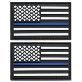 American Thin Blue Line Flag Patch USA Police Flags Tactical Patch -PVC Rubber Hook & Loop Fastener Patch for Hats, Tactical Bags, Jackets, Clothes Patch Team Military Patch（ 2 Pack） ﻿
