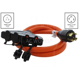 AC WORKS L14-30 30Amp 4-Prong Locking Generator Distribution Cord (5FT L14-30 to Four 15/20A Household)