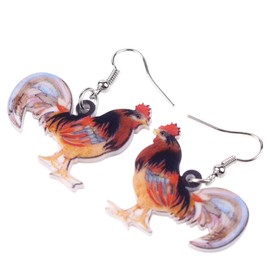 Acrylic Drop Rooster Chicken Earrings Funny Design Lovely Gift For Girl Women By The Bonsny (Brown)