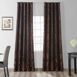 HPD Half Price Drapes JQCH-201302-84 Designer Damask Curtain (1 Panel), 50 X 84, Black & Cognac