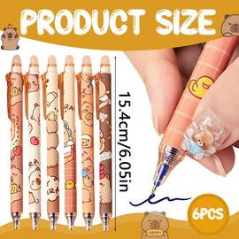 Juguta Pack of 6 Erasable Ballpoint Pens, Blue Rollerball Pen Erasable Gel Pen, 0.5 mm Erasable Pen Cartoon Erasable Pen for Children Students Gift School Office Supplies