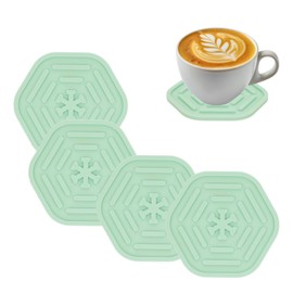 uxcell 4pcs Silicone Coasters for Drinks, Hexagon Cup Coasters Coffee Cup Mat Table Pad for Coffee Shop Tabletop Green