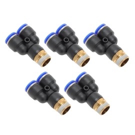 HOPESPANNER Push to Connect Air Fittings 3/8" Y Type Air Line Quick Joint Plastic Metal 3/8"BSPT 5 Pcs Blue Black