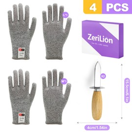 ZeriLion 4 Pack Oyster Shucking Knife Set Stainless Steel Oyster Knives with 2 pas Cut Resistant Gloves Oyster Opener Clam Knife Shucker Tool Kit for Seafood Shellfish