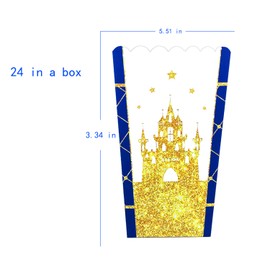 Set of 24 Blue and Gold Prince Popcorn Boxes, Royal Prince Charming Baby Shower Birthday Themed Party Favor Boxes Treat Candy Cookie Box Decoration Supplies