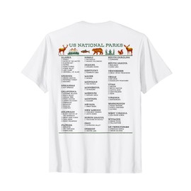 US National Parks Checklist List by State DESIGN ON BACK T-Shirt