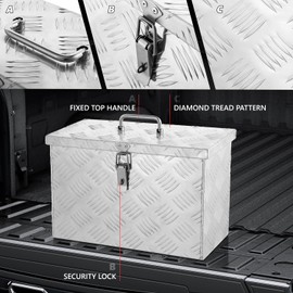 DNA MOTORING Truck Tool Box Lockable Storage Box, Truck Bed Tool Box Truck Bed Organizer Aluminum Truck Tool Boxes for Bed of Truck, w/Lock & Keys, 16" W X 7.5" D X 10" H Silver, TBOX-T5-007-ALU