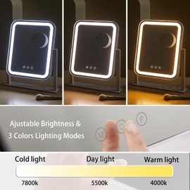 HIEEY Vanity Mirror with Lights, Makeup Mirror with Lights, Three Color Lighting Modes, and 5X Magnification Mirror, Smart Touch Control, 360°Rotation (14.1" x 13.5" White,Gift Box)