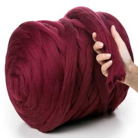 MeriWoolArt® 100% XXL Merino Wool Yarn, 4 - 5 cm Thick Wool Yarn, Felting Wool Dry Felting, Wet Felting, DIY Wool Yarn Blanket, Baby Wool, Arm Knitting Blanket Yarn, Burgundy, 100 g