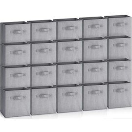 Hillban 20 Pcs Storage Cubes 11 Inch Cube Storage Bins Collapsible Fabric Storage Cubes with Dual Handles Foldable Cube Baskets Cloth Storage Box Closet Organizers Box for Home Office Shelf (Grey)
