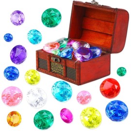 40PCS Diving Gem Pool Toys, Colorful Diamond Set with Big Treasure Chest Pirate Box Underwater Gem Dive Throw Toy Set Summer Swimming Training Gift Toy for Pool Use Treasures Gift Sets Party