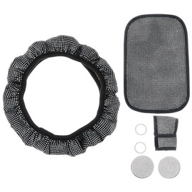 BYOBYO 7 PCS Car Accessories Set for Women, White Rhinestone Steering Wheel Cover, Center Console Cover, Shiny Gear Shift Cover, Shift Knob Cover, Car Coasters, Push Start Button Ring Kits