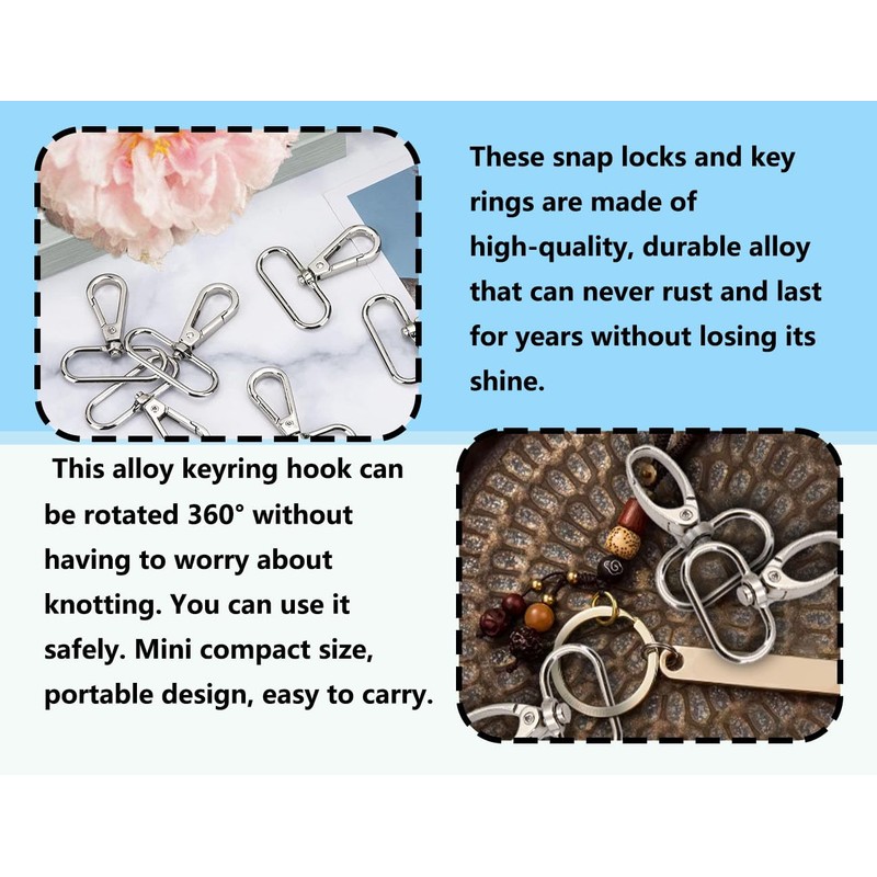 KAPSING Pack of 16 Key Ring D-Rings, 360 Degree Rotatable