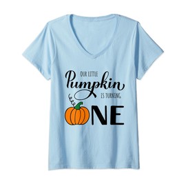 Our Little Pumpkin is Turning 1 1st Birthday fall pumpkin V-Neck T-Shirt