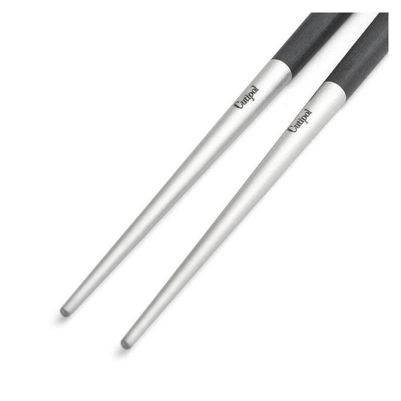 Cutipol KUBE Chopsticks + Chopsticks Rest Set, Black Silver KU39