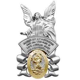 zhuofangda Guardian Angel Visor Clip St Christopher Medal Car Saint Christopher Angel Visor Clip Accessories Bless Driving Safety Religious Gift for Driver, Parent, Family, Friend (1)