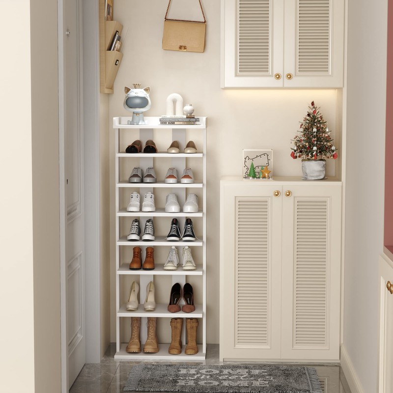 HOMEFORT 7-Tier Wood Shoe Rack, Double Rows 7-Tier Shoe Shelf,