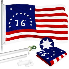 UD_G128 Combo Pack: 5 Ft Tangle Free Aluminum Spinning Flagpole (Silver) & Bennington 76 Flag 2.5x4 Ft, ToughWeave Series Embroi