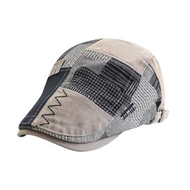 HIQIU Flat Cap Men's Flat Cap Barret Cap, Peaked Cap Men's Patchwork Beret Hat Gatsby Newsboy Cap Golfer Hat, Grey-a