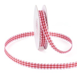 Pandahall 10Yards Gingham Ribbon Red and White Checked Polyester Ribbon Tartan Wavy Edged Plaid Ribbon for Bows Making Sewing Gift Party Decor 11x0.2mm
