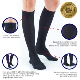 Neo-G Dress Compression Socks Men for Daily Wearing. Knee High Mens Compression Socks Light 14-18mmHg graduated compression for everyday wearing & during long periods of inactivity - Black - M