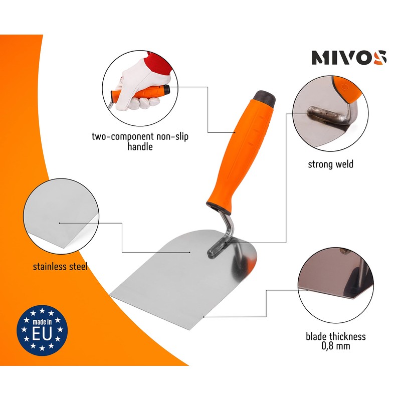 Mivos Masonry Trowel 120 x 128 mm Stainless Steel with