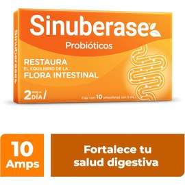 Sinuberase Probióticos en Suspensión 2 Billones de UFC 10 Ampolletas. Restaura el Equilibrio de la Flora Intestinal Alterado por Diarrea o Uso de Antiobióticos