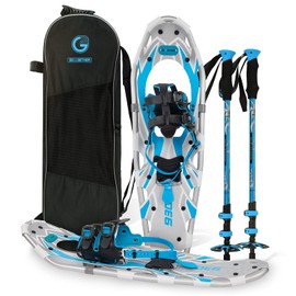 G2 25 Inches Blue Light Weight Snowshoes for Women Men Youth, Set with Trekking Poles, Tote Bag, Special EVA Padded Ratchet Binding, Heel Lift, Toe Box