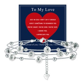 QianSiLi Valentines Day Gift for Her 925 Sterling Silver Bracelet for Women Dainty Beaded Charm Bracelets Birthday Anniversary Christmas Gifts for Women Girlfriend Wife